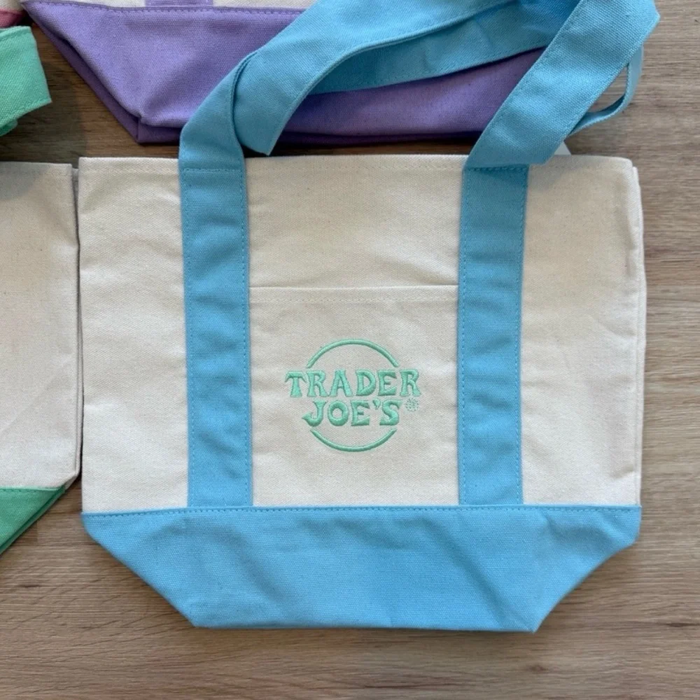 Trader Joe’s Canvas Tote Bag Set - Pink, Purple, Green, Blue